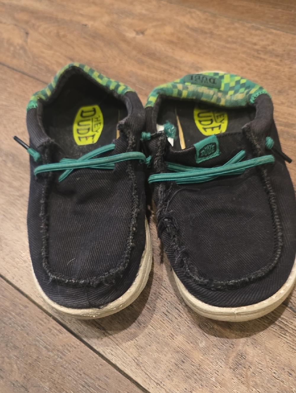 Hey Dude Kids Black Canvas Slip-On Sneakers with Teal Accents